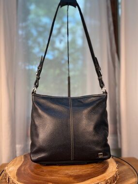 The Sak Black Pebbled Leather Crossbody Bag with Contrast Stitching